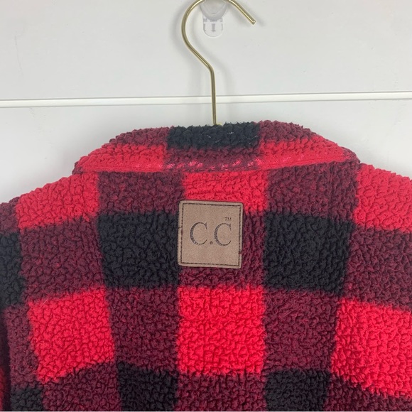 Girlie Girl C.C. Fleece Buffalo Check Red & Black Quarter Zip Women’s Size M - Picture 4 of 9